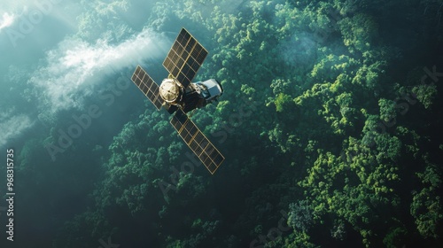 A satellite monitoring Earth's forested regions, aiding in environmental research.