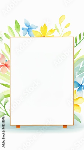 A minimalist blank frame surrounded by vibrant floral elements, perfect for showcasing art or photography with a fresh touch.