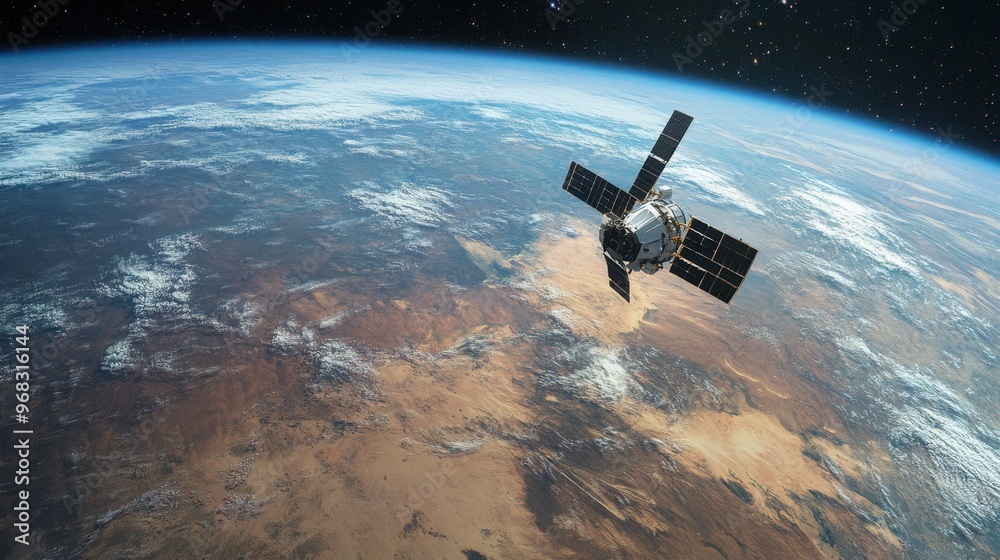 Obraz premium A satellite tracking wildlife migration patterns from space, aiding conservation efforts.