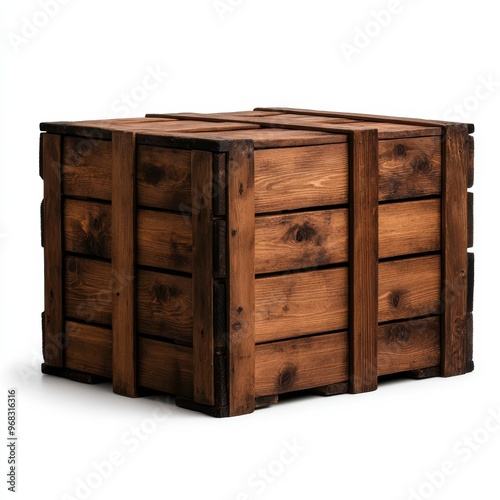 A rustic wooden crate with a sturdy design, perfect for storage and decorative purposes in various settings.