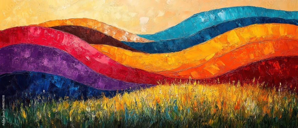 Abstract Landscape with Colorful Wavy Hills and Grass Abstract Landscape with Colorful Wavy Hills and Grass
