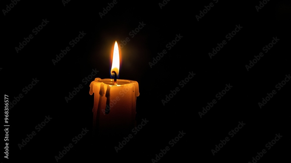 A single candle burning brightly in the dark, casting a warm, flickering glow in an otherwise pitch-black room.