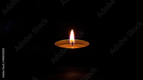 A single candle burning brightly in the dark, casting a warm, flickering glow in an otherwise pitch-black room.