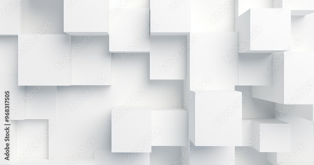 A textured wall composed of varying white cubes, creating a modern, abstract aesthetic. A textured wall composed of varying white cubes, creating a modern, abstract aesthetic.