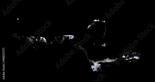 seafoam texture isolated on black with alpha, seamless loop of a sea white foam for compositing of rolling waves