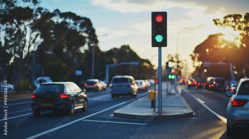 custom made wallpaper toronto digitalA traffic light at a T-junction, with cars waiting to turn onto the main road.
