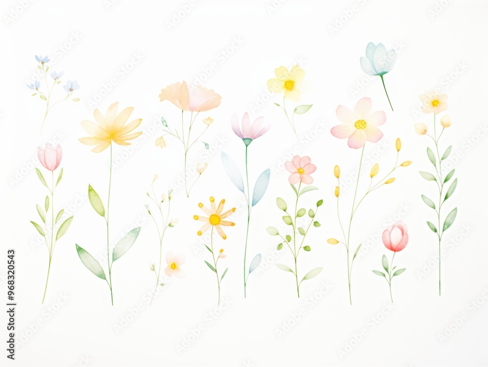 A vibrant collection of hand-painted flowers in pastel tones, perfect for spring-themed designs and floral backgrounds. A vibrant collection of hand-painted flowers in pastel tones, perfect for spring-themed designs and floral backgrounds.
