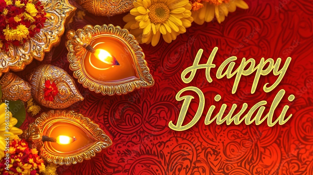 A richly detailed background featuring intricate gold and red paisley patterns, with a cluster of glowing diyas (oil lamps) in the foreground. A richly detailed background featuring intricate gold and red paisley patterns, with a cluster of glowing diyas (oil lamps) in the foreground.