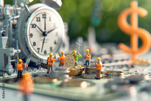 Miniature Construction Scene with Coins and Bitcoin