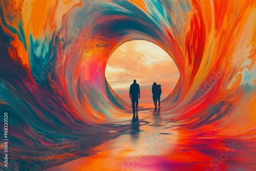 Psychedelic portal to a surreal parallel world where swirling colors distort reality and perception