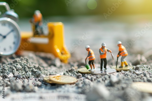 Miniature Construction Workers on Gravel photo