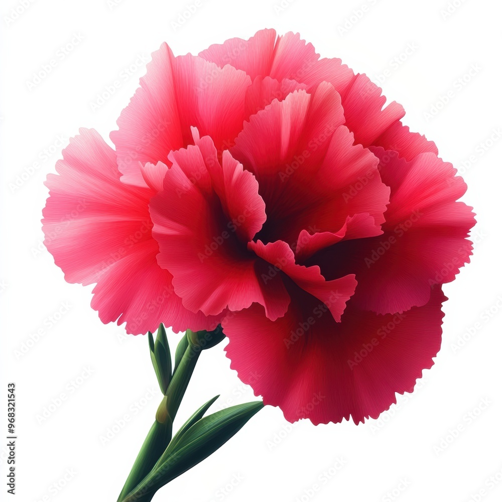 A vibrant pink carnation flower displaying delicate petals and lush greenery, ideal for floral design and nature themes. A vibrant pink carnation flower displaying delicate petals and lush greenery, ideal for floral design and nature themes.