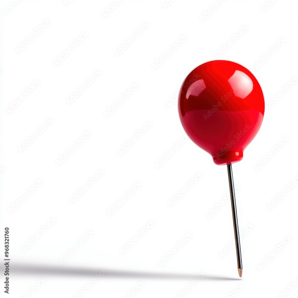 A vibrant red push pin stands upright against a white background, symbolizing organization and creativity in planning. A vibrant red push pin stands upright against a white background, symbolizing organization and creativity in planning.