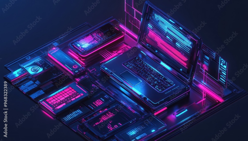 Futuristic Laptop With Neon Lights Futuristic Laptop With Neon Lights