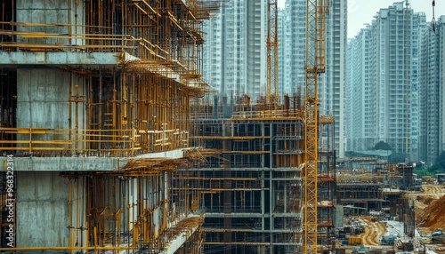 Construction site photography capturing industrial development and engineering progress