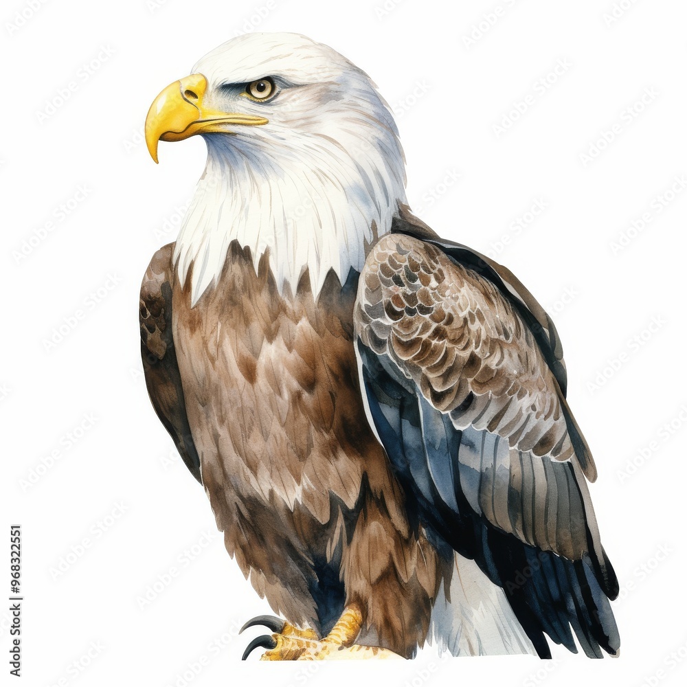 Fototapeta premium Majestic Bald Eagle Illustration - Realistic Painting of American Wildlife Symbol