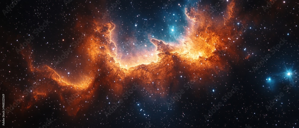 Fototapeta premium A Cosmic Nebula with Orange and Blue Swirls and Stars