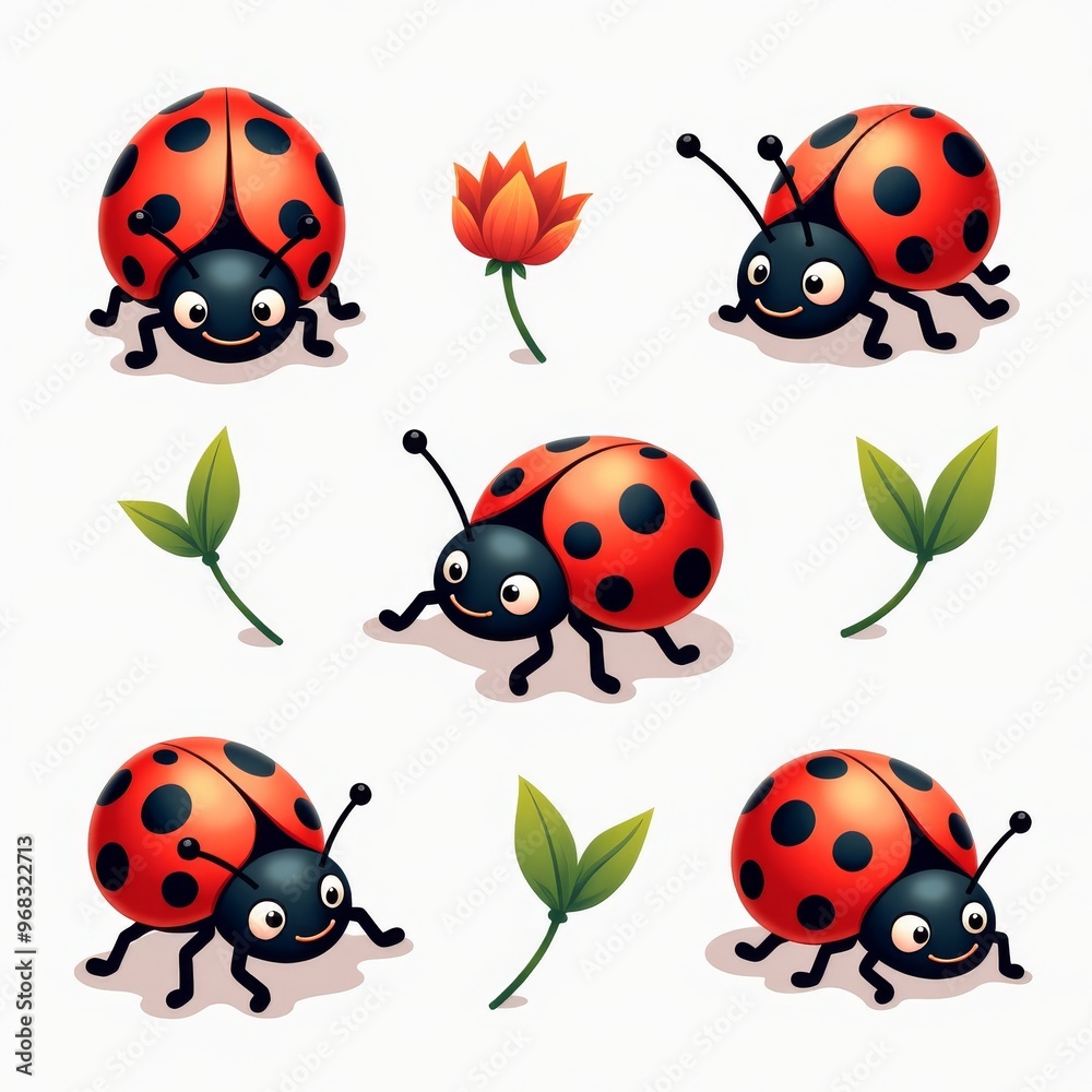Cute Cartoon Ladybugs and Flowers Illustration - Adorable Pattern for Kids, Nursery Decor, and Spring Designs Cute Cartoon Ladybugs and Flowers Illustration - Adorable Pattern for Kids, Nursery Decor, and Spring Designs