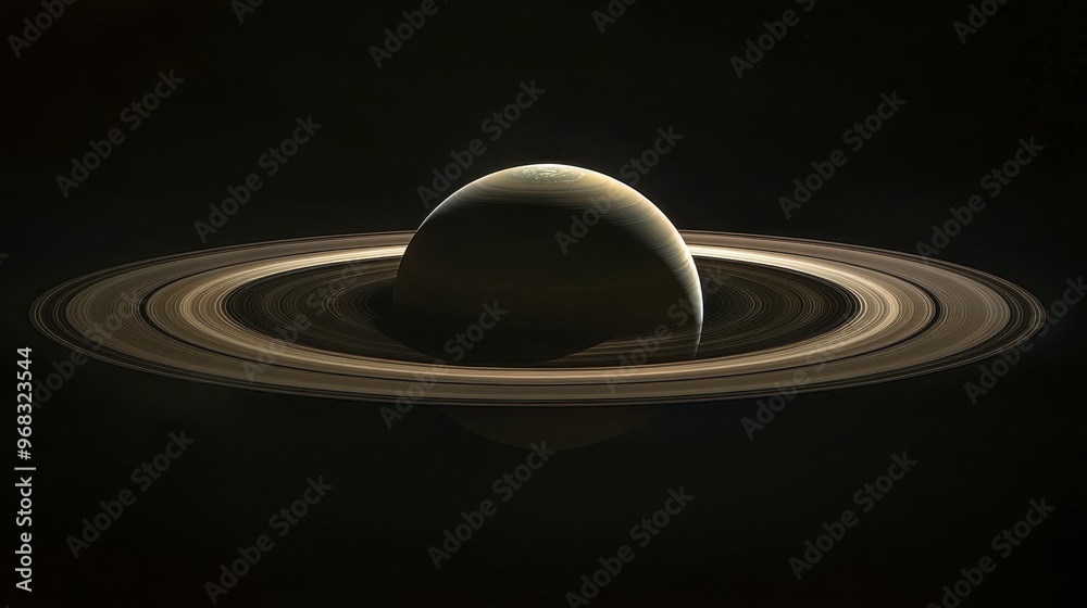 Saturn's shadow cast over its rings, creating a dramatic interplay of light and darkness. Saturn's shadow cast over its rings, creating a dramatic interplay of light and darkness.