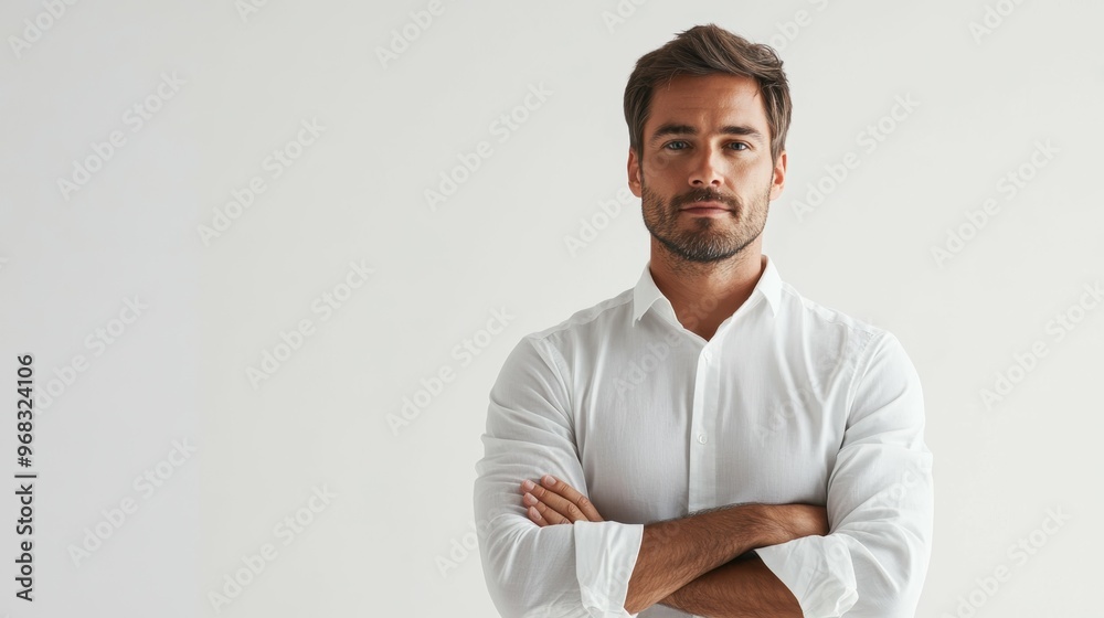 Full body shot of a determined professional, their shoulders squared and gaze resolute, isolated on a white background Full body shot of a determined professional, their shoulders squared and gaze resolute, isolated on a white background