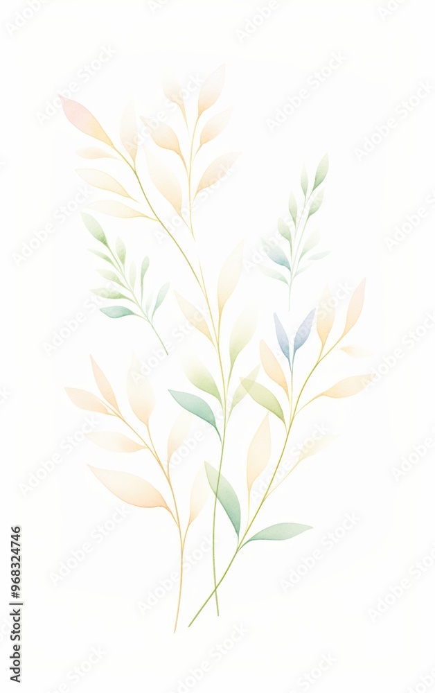 Soft and delicate illustration of pastel leaves, ideal for nature-themed design projects or calming wall art.
