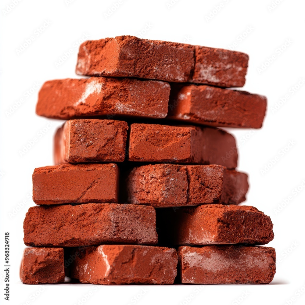 Stack of rustic red bricks, perfect for construction, architecture, or home improvement projects, showcasing texture and detail. Stack of rustic red bricks, perfect for construction, architecture, or home improvement projects, showcasing texture and detail.