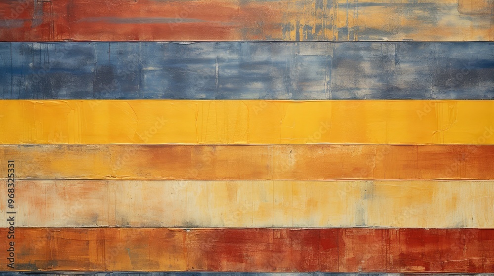 A vibrant abstract artwork featuring horizontal stripes in various colors, showcasing texture and layering. A vibrant abstract artwork featuring horizontal stripes in various colors, showcasing texture and layering.