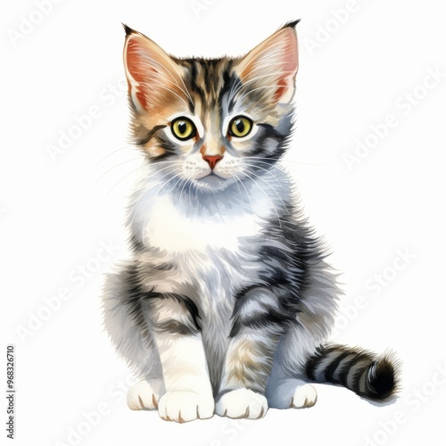 Charming Kitten Illustration - Adorable Fluffy Cat with Big Eyes