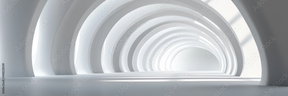 Fototapeta premium A white, modern, minimalist corridor of arches