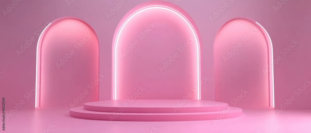 Pink Minimalist Platform with Arches and Neon Lights Pink Minimalist Platform with Arches and Neon Lights