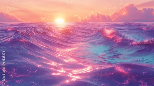 Pink and Blue Sunset Over Ocean Waves