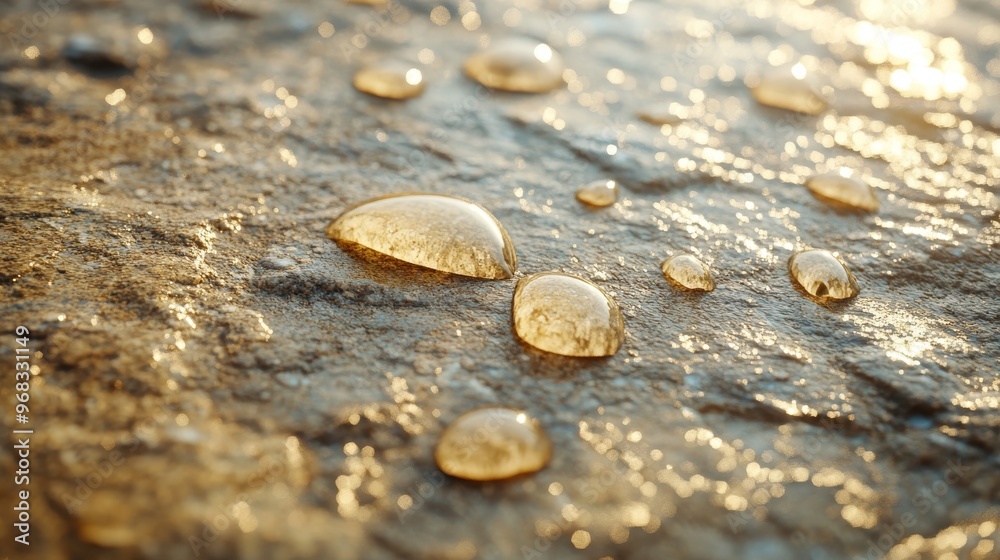Golden Water Droplets on Rough Stone Surface Golden Water Droplets on Rough Stone Surface