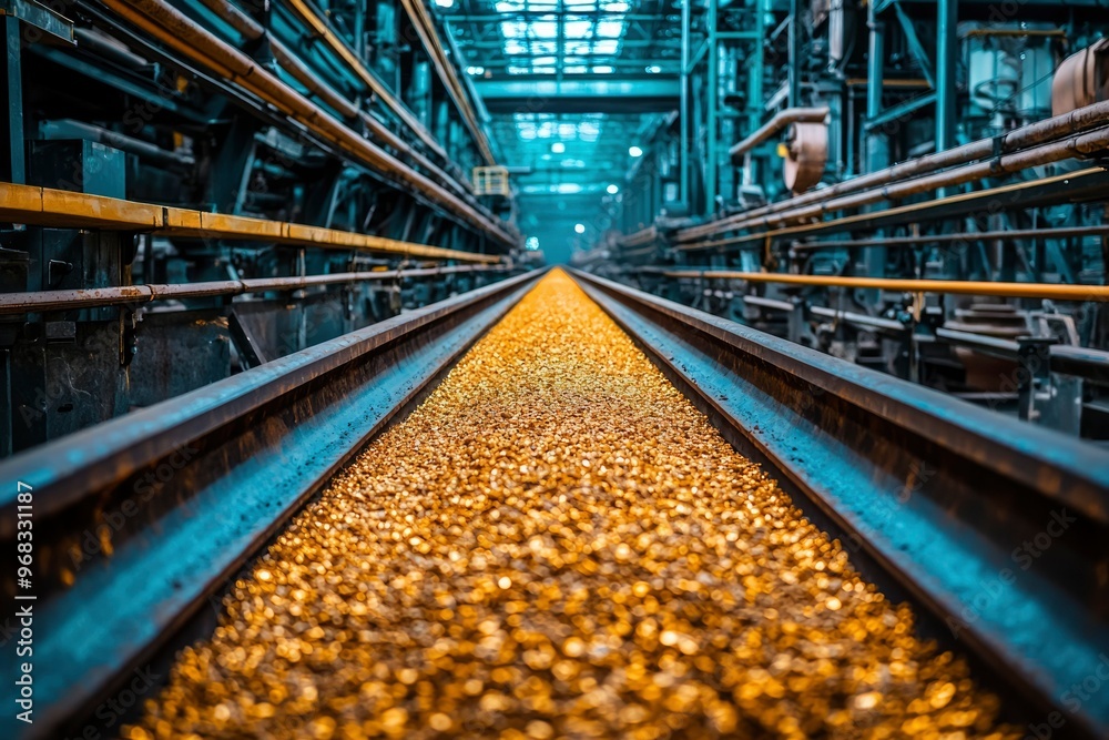 Obraz premium Industrial Conveyor Belt with Golden Material