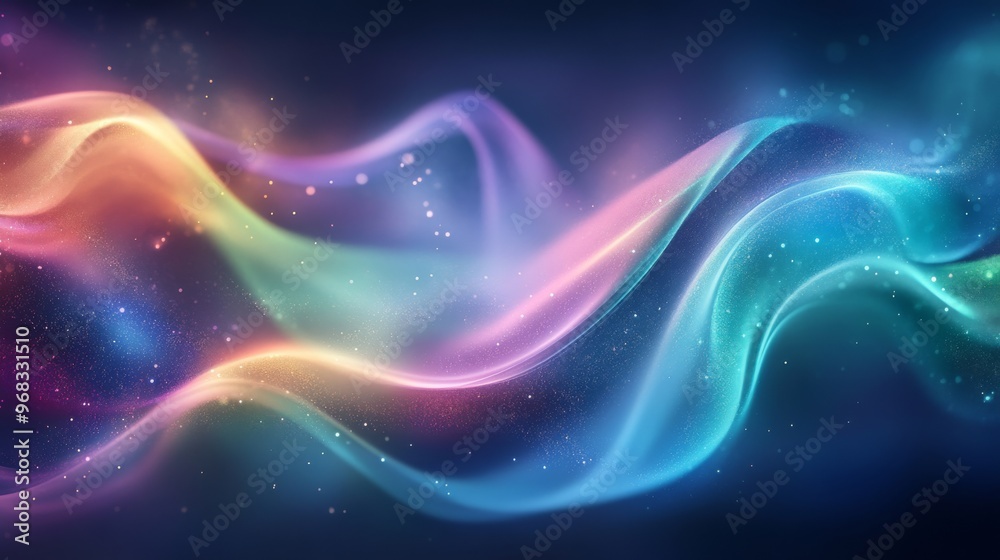 Abstract Background with Glowing Colorful Waves and Sparkles