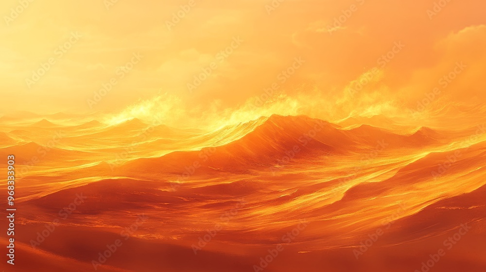 Fototapeta premium Golden Waves Under a Fiery Sky
