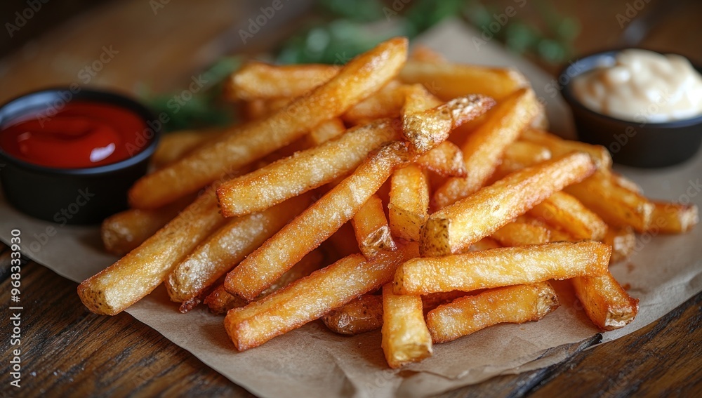 Crispy French Fries with Dipping Sauces Crispy French Fries with Dipping Sauces