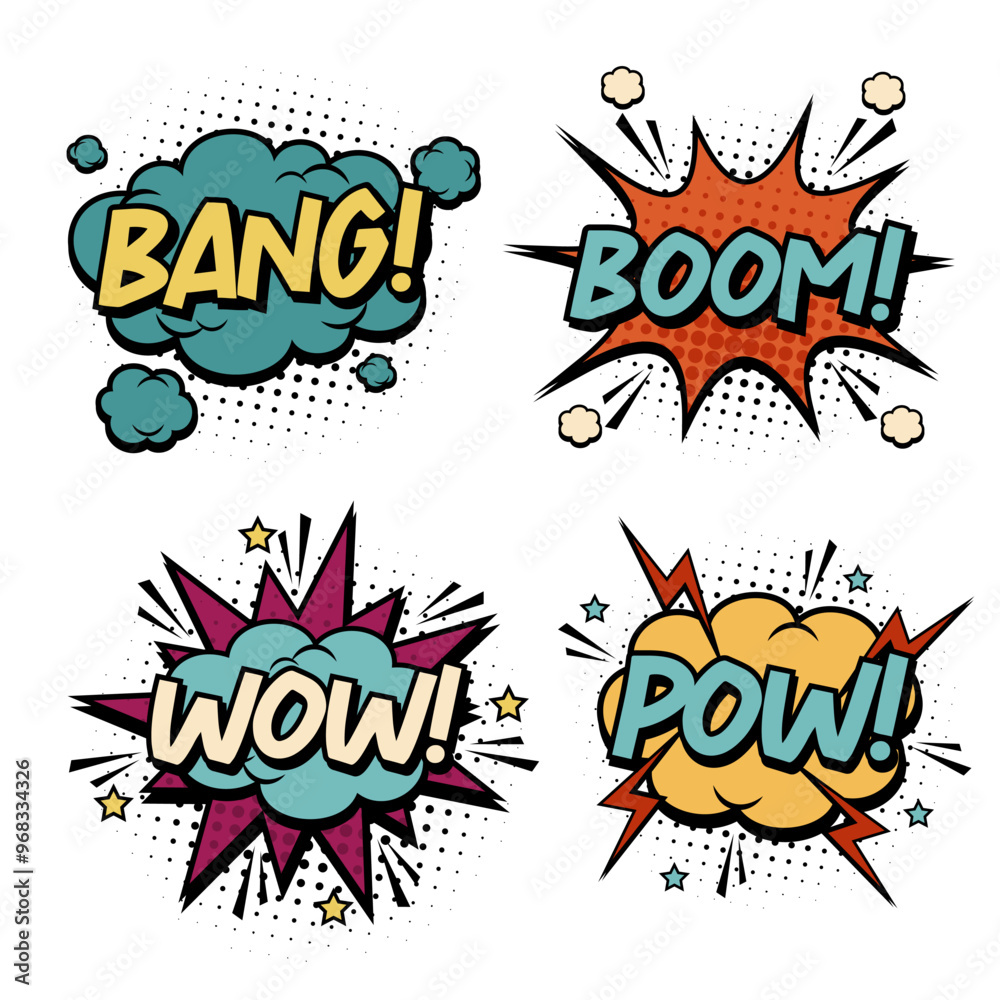 Collection of multicolored comic sound Effects