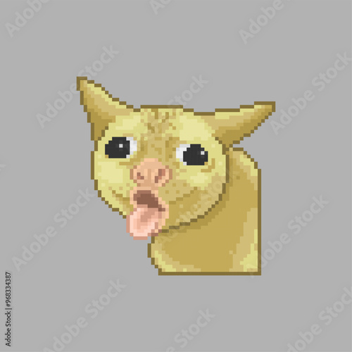 Cat with a strange face, pixel art meme