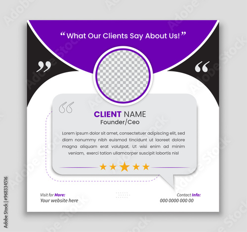 Client testimonial vector design template, client testimonial social media web banner template, customer feedback testimonial vector template, client review template.