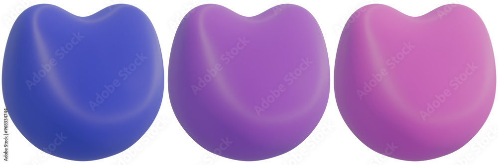 Obraz premium set of 3d tulip shaped hearts, three colorful 3d heart shapes, showcasing light blue, light purple, light magenta against an isolated background