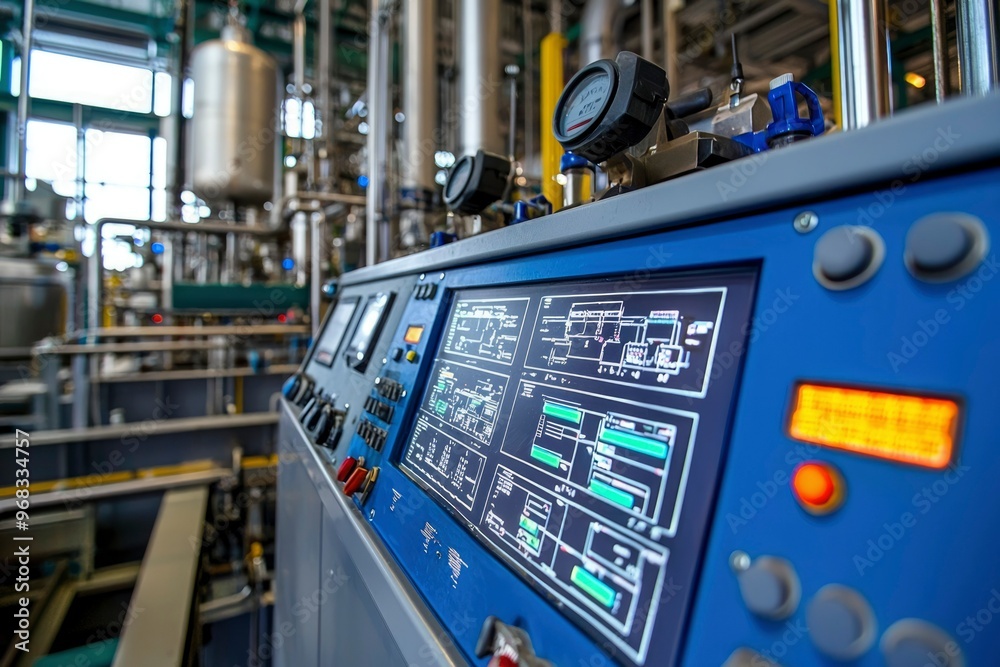 Naklejka premium Industrial Control Panel with Gauge and Digital Displays