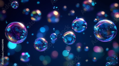 Wallpaper Mural Iridescent Soap Bubbles Floating in a Blue Background Torontodigital.ca