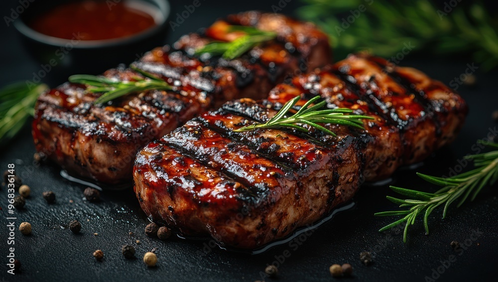 Grilled Steak with Rosemary and Sauce Grilled Steak with Rosemary and Sauce