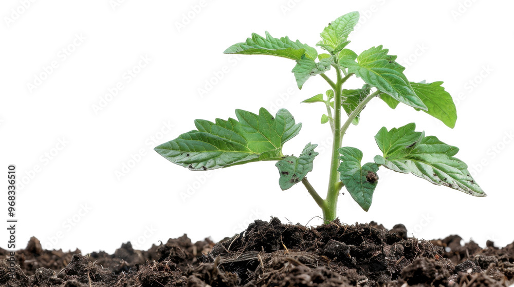 Tomato leaf in soil on transparent background Tomato leaf in soil on transparent background