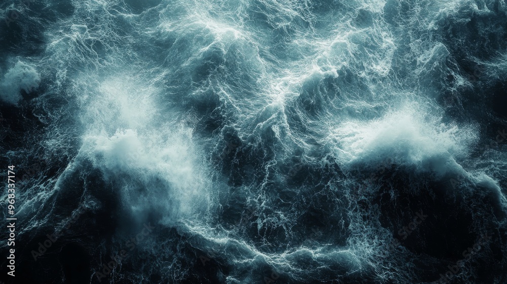Obraz premium Aerial View of Rough Ocean Waters with Whitecaps