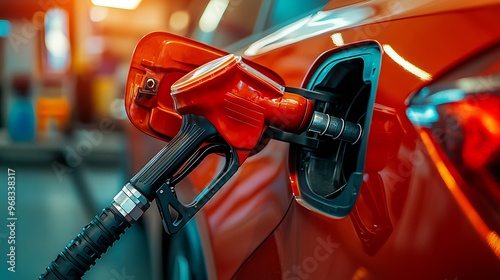 Fueling Up: Close-Up of a Red Car Getting Gas