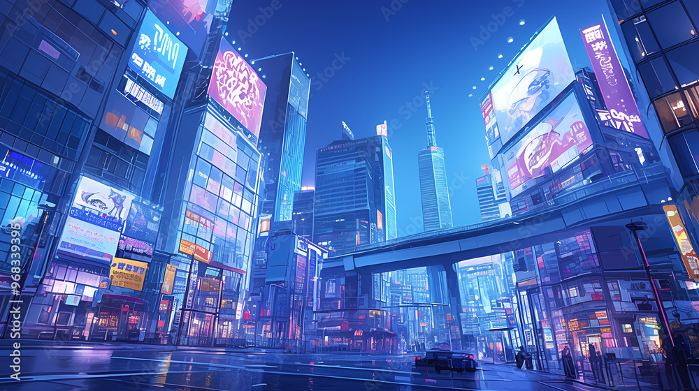 Obraz premium modern metropolis, metropolis, city, skyline, building, skyscraper, view, cityscape, nightscape, city nightscape, new york, architecture, urban, business,