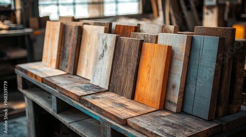 Birch and barnwood samples laid out in a rustic workshop, illuminated by soft, natural light, emphasizing the raw, authentic wood textures and earthy tones