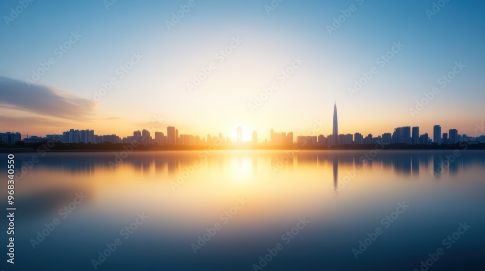 A stunning skyline at sunrise, reflecting vibrant colors on calm water, showcasing urban architecture and natural beauty. A stunning skyline at sunrise, reflecting vibrant colors on calm water, showcasing urban architecture and natural beauty.