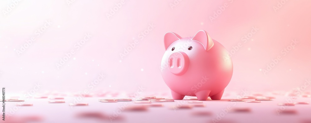 Pink piggy bank on a soft pink Pink piggy bank on a soft pink